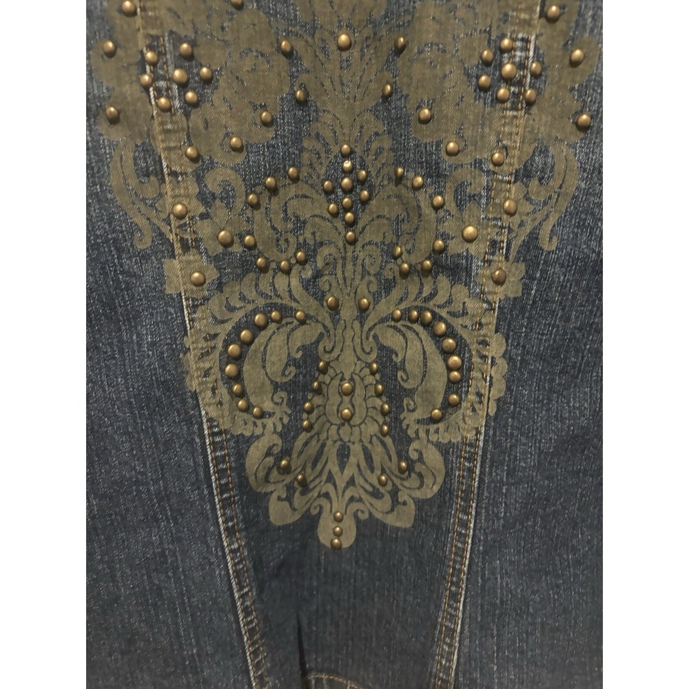 Willi Smith Denim Studded Jean Jacket Small Trucker Embroidered Gold Blue - Picture 12 of 15